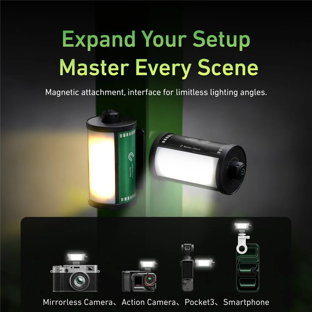 TELESIN S5-BGD-14 MagFilm Fill Light for DJI Osmo Action 6 /  Action 5 / Pocket 3 , Cold Shoe Mount Dual Color Temperature Video Light - Black - 6