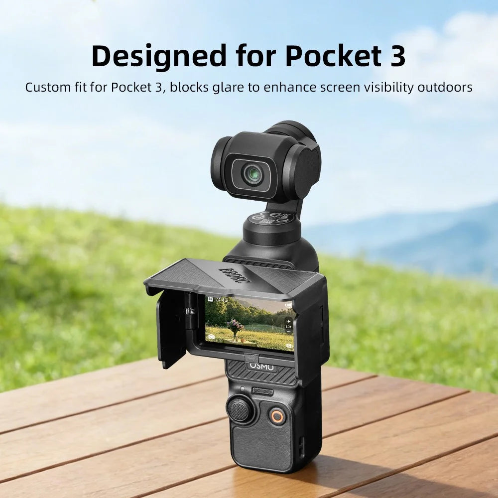 BRDRC For DJI Osmo Pocket 3 Screen Light Shield Magnetic Flip Open Sunshade Hood Anti-Glare Cover - Black - 4