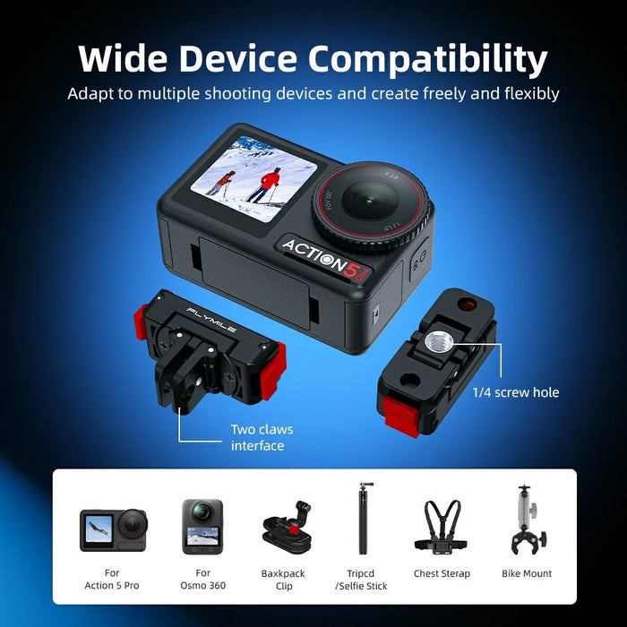 FLYMILE Plastic Base for DJI Osmo 360 / Action 5 Pro / 4 / 3 Rotary Magnetic Quick Release Base - Black - 5