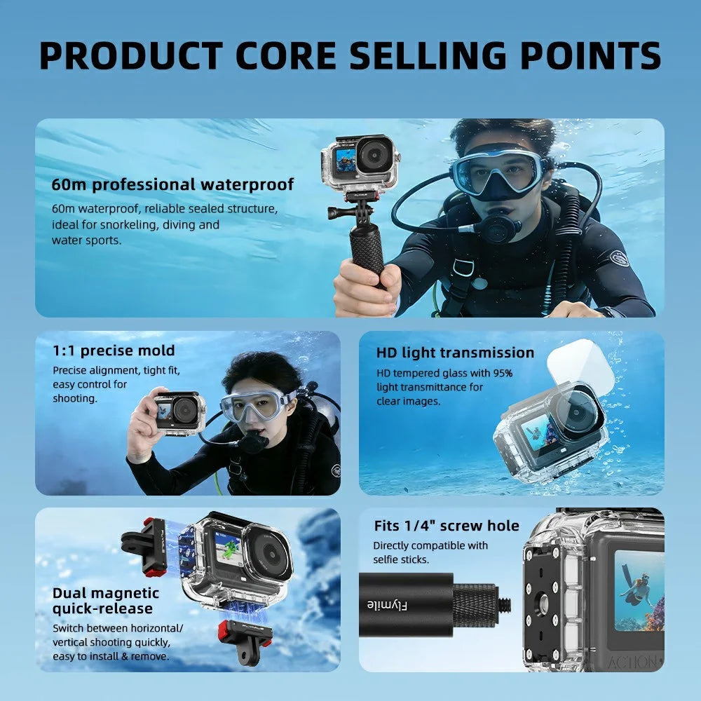 FLYMILE For DJI Osmo Action 6 Waterproof PC Shell Magnetic Quick Release 60m Underwater Camera Housing - Transparent - 3