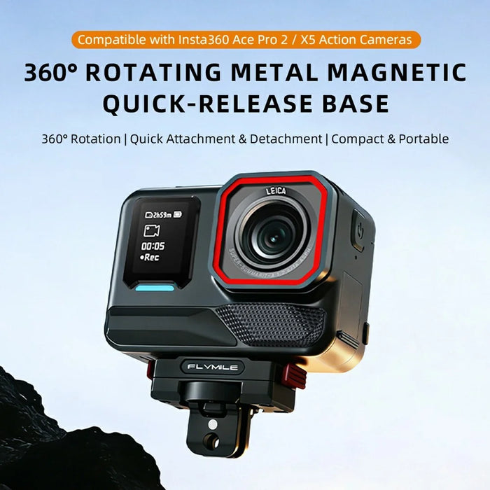 FLYMILE For Insta360 Ace Pro / X5 Aluminum Alloy Base Rotary Magnetic Quick Release Base - Black - 2