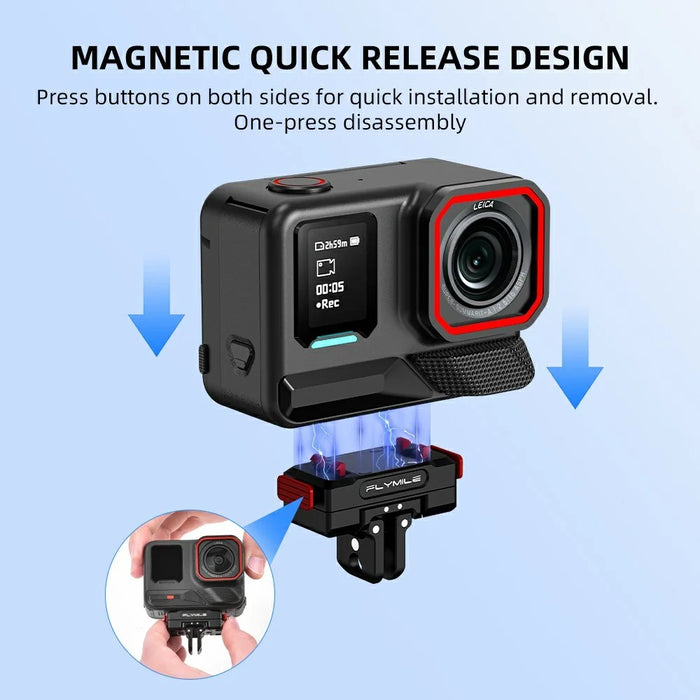 FLYMILE For Insta360 Ace Pro / X5 Aluminum Alloy Base Rotary Magnetic Quick Release Base - Black - 4