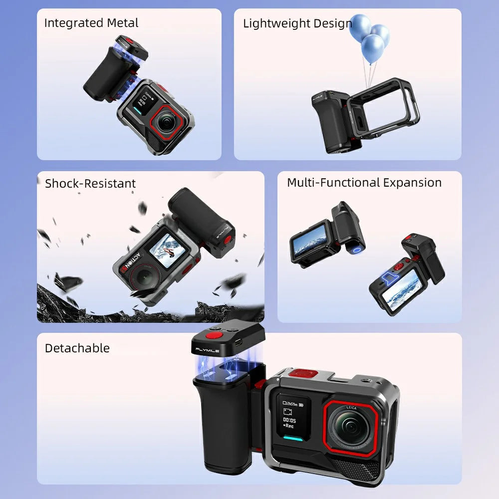 FLYMILE Street Photography Grip for Action Camera Plastic Bluetooth-compatible Remote Shutter Control Magnetic Detachable Handle - Black - 3