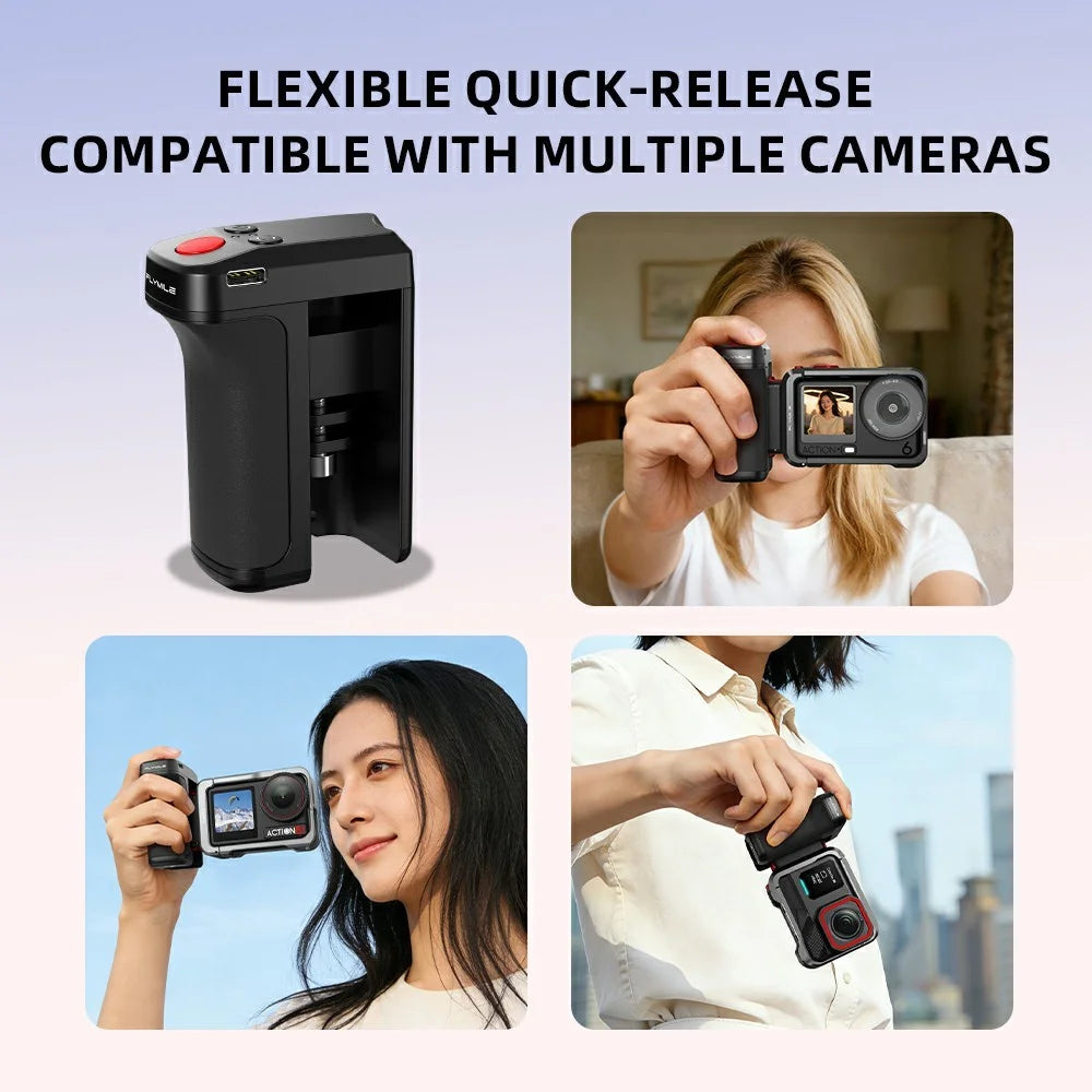 FLYMILE Street Photography Grip for Action Camera Plastic Bluetooth-compatible Remote Shutter Control Magnetic Detachable Handle - Black - 5