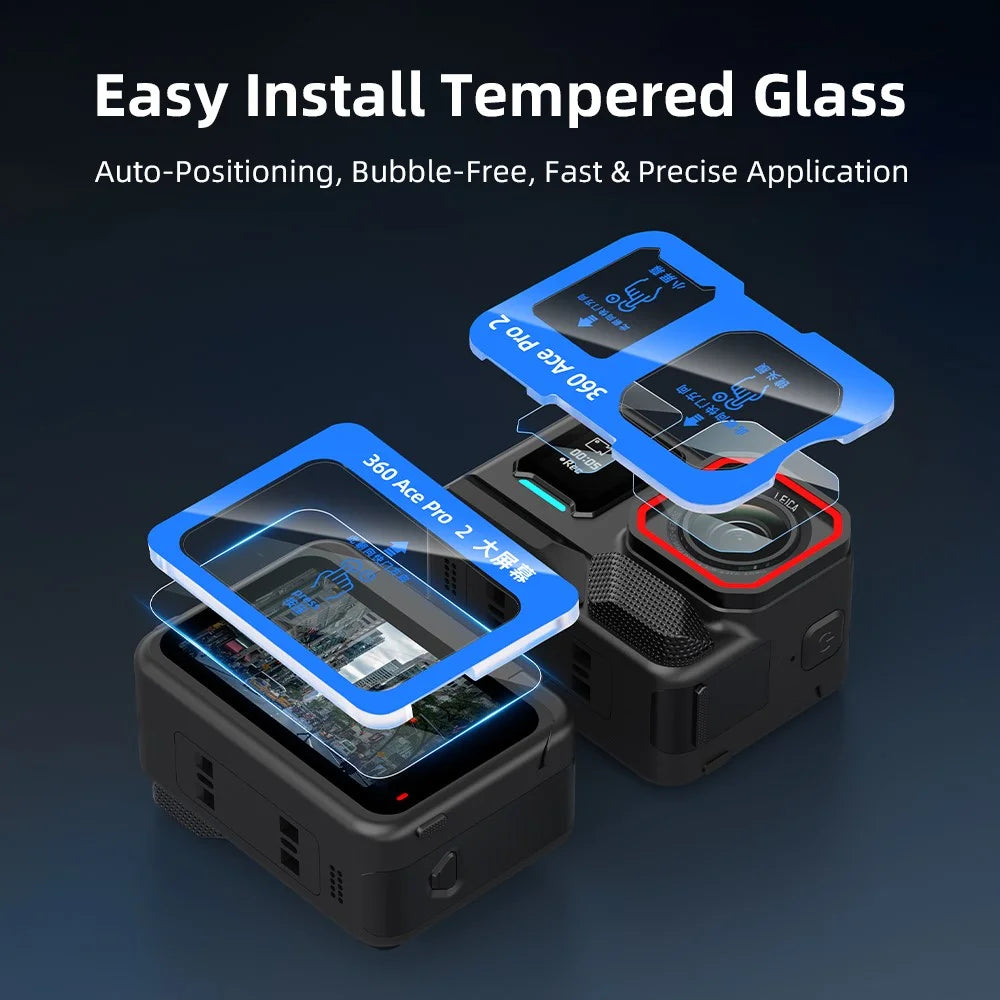 FLYMILE 1 Set For Insta360 Ace Pro 2 Camera Tempered Glass Screen Protector Front Rear Lens Film - Transparent - 4