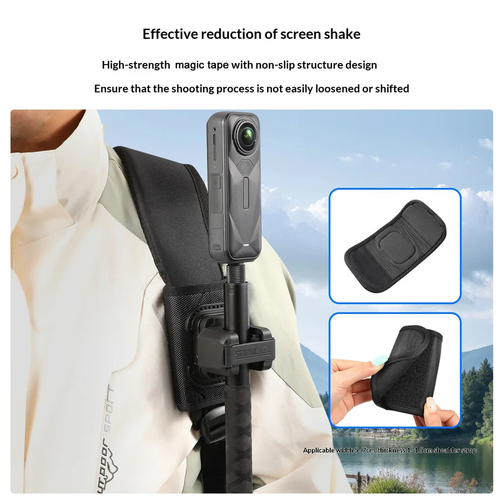 STARTRC Backpack Shoulder Strap Clip Mount Selfie Stick Adapter for Action Camera - Black - 4