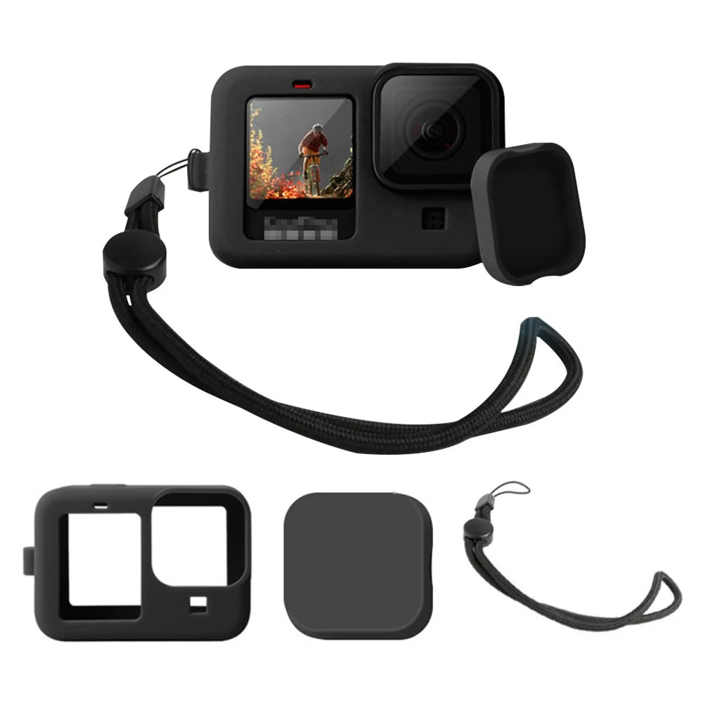 Silicone Camera Sleeve with Lens Cap Cover Anti-lost Rope for GoPro Hero9 - Black - 1