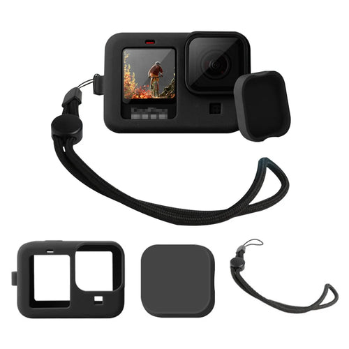 Silicone Camera Sleeve with Lens Cap Cover Anti-lost Rope for GoPro Hero9 - Black - 1
