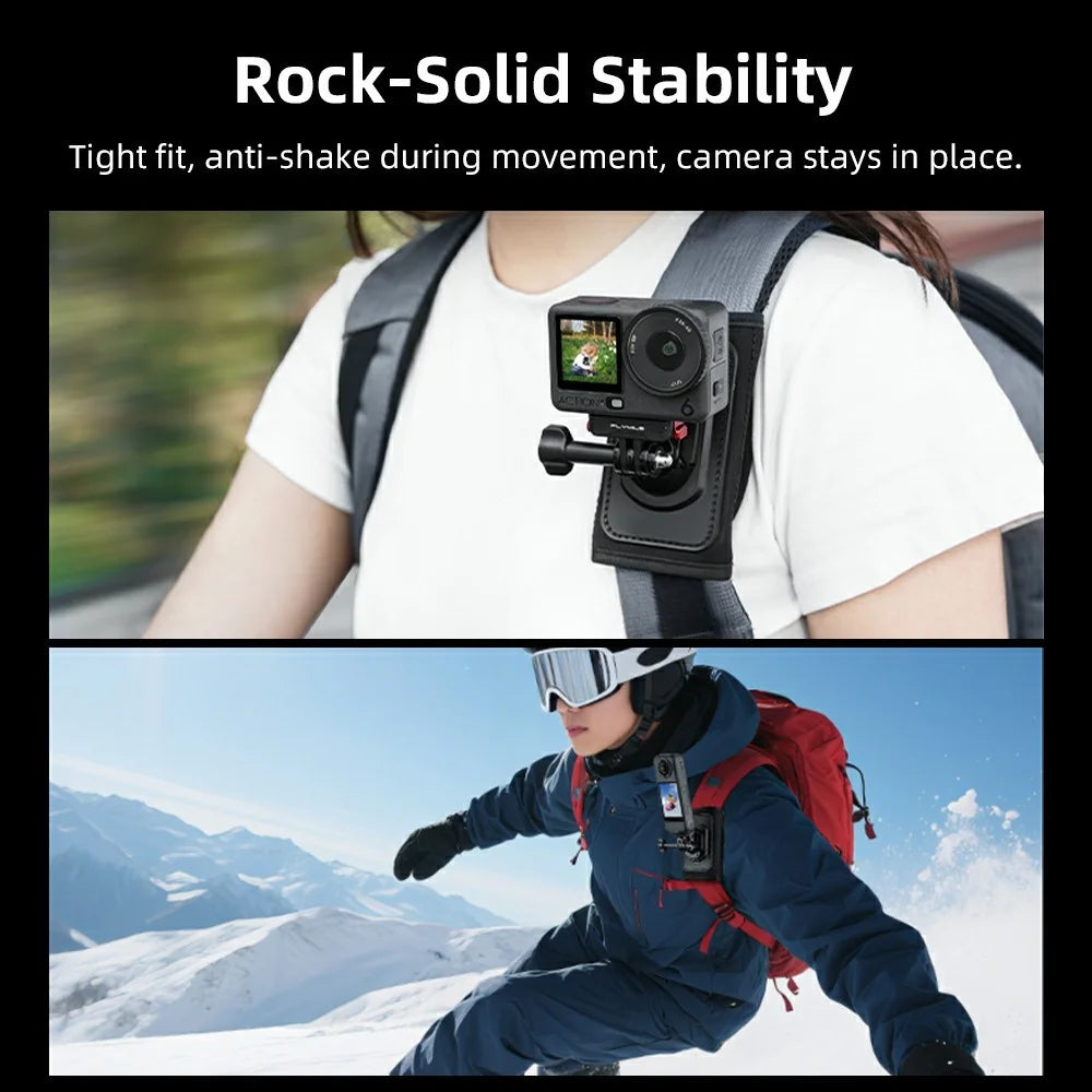 Action Camera Backpack Strap Mount Quick Release 360° Rotation Magic Tape Clip for GoPro DJI Action Camera - Black - 2