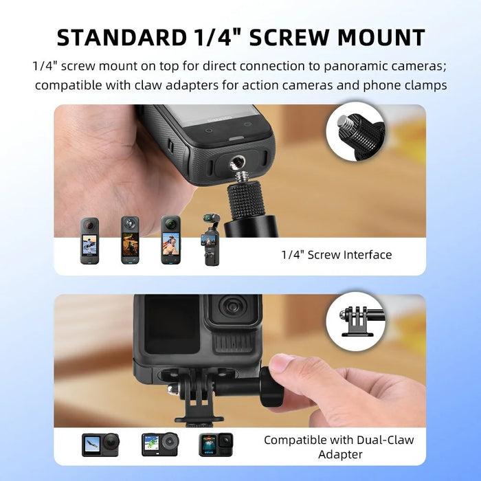 BRDRC 160cm Extension Selfie Stick 6-Section Telescopic Aluminum Alloy Invisible Selfie Stick for Action Cameras - Black - 4
