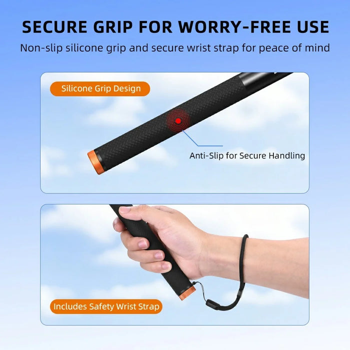 BRDRC 160cm Extension Selfie Stick 6-Section Telescopic Aluminum Alloy Invisible Selfie Stick for Action Cameras - Black - 5