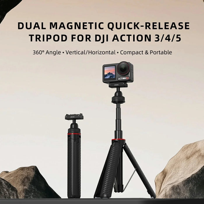 BRDRC Magnetic Tripod for DJI Osmo 360 / Action 5 Pro / Action 4 / Action 3 Aluminum Alloy Quick Release Telescopic Stand - Black - 2