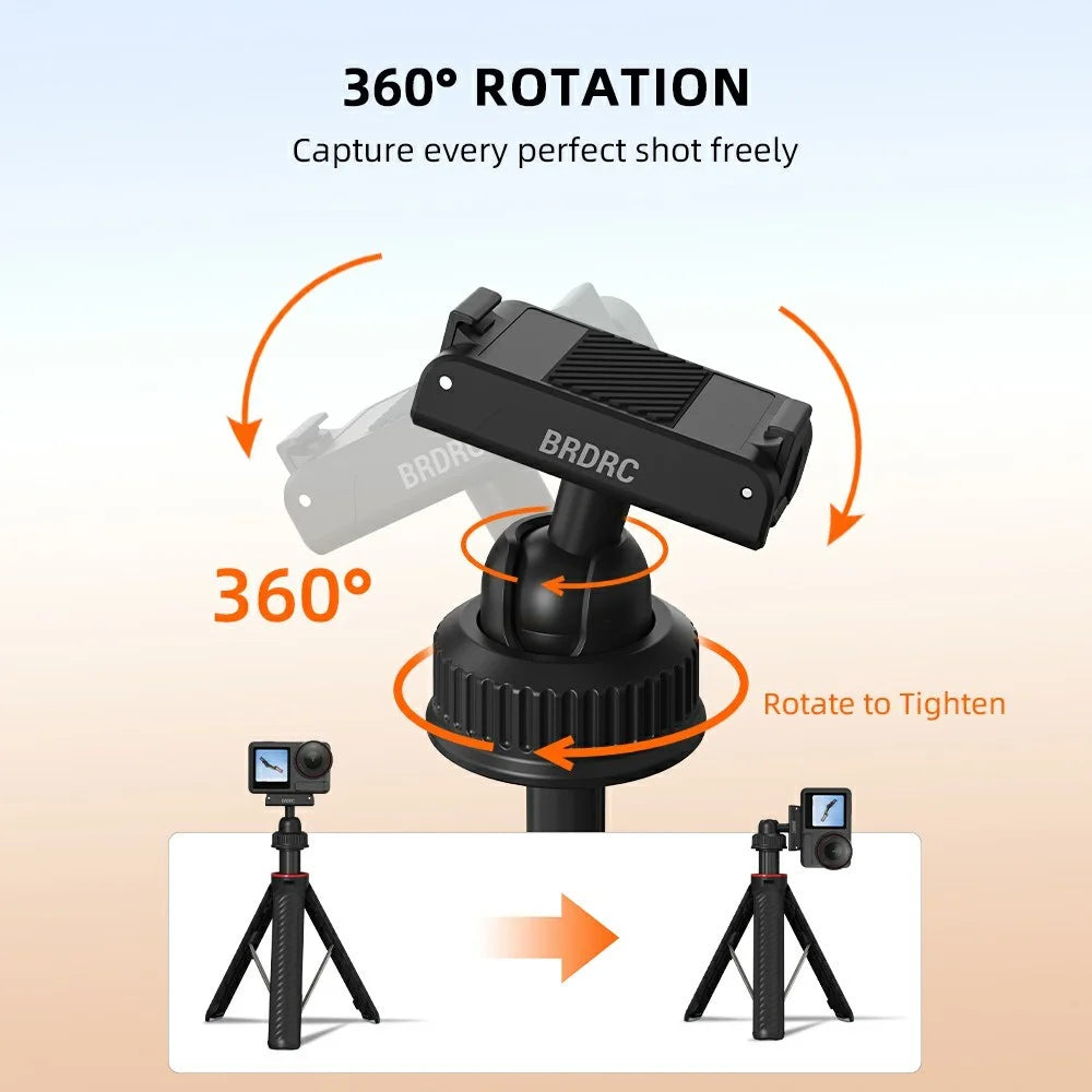 BRDRC Magnetic Tripod for DJI Osmo 360 / Action 5 Pro / Action 4 / Action 3 Aluminum Alloy Quick Release Telescopic Stand - Black - 4