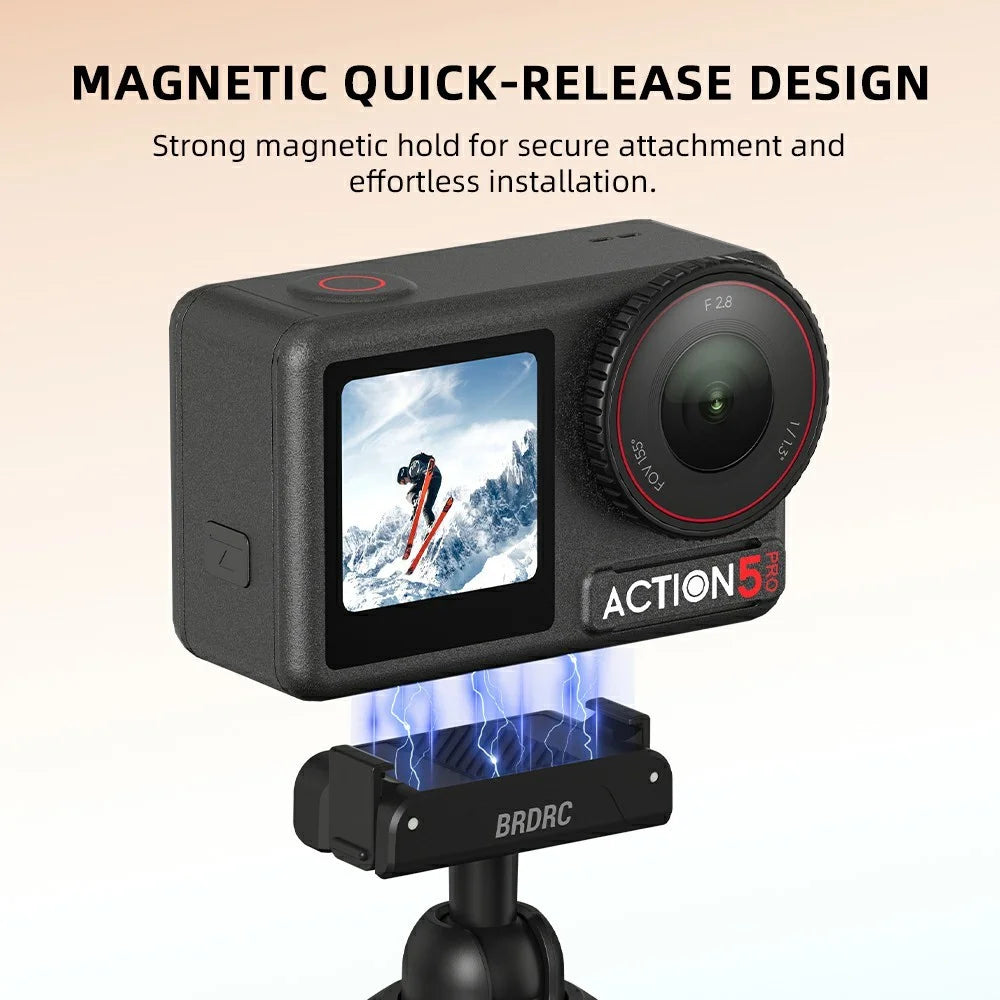 BRDRC Magnetic Tripod for DJI Osmo 360 / Action 5 Pro / Action 4 / Action 3 Aluminum Alloy Quick Release Telescopic Stand - Black - 5