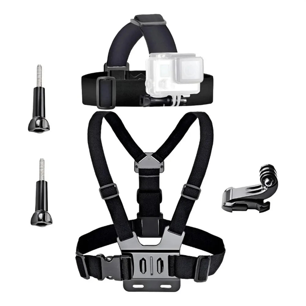 5 in 1 Outdoor Sports Action Camera Chest Head Strap with J-Mount and Long Screw for GoPro DJI Insta360 Mount Kit - 1