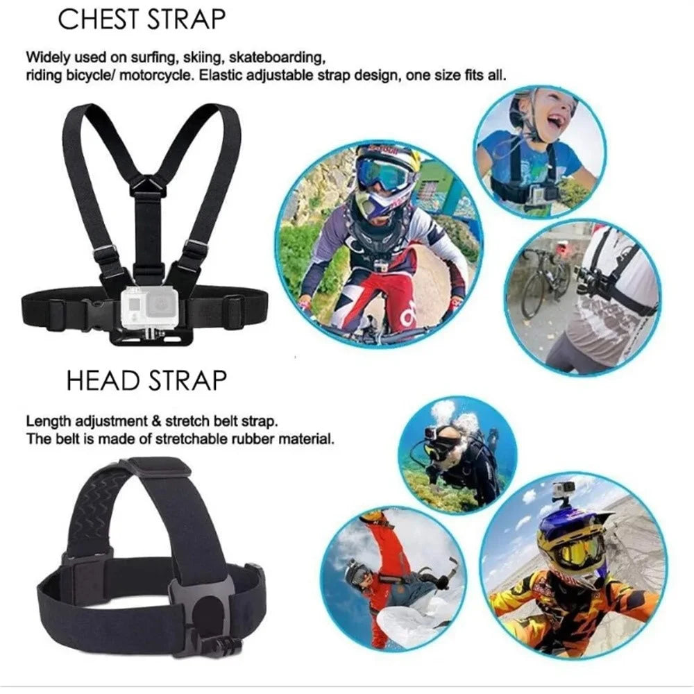 5 in 1 Outdoor Sports Action Camera Chest Head Strap with J-Mount and Long Screw for GoPro DJI Insta360 Mount Kit - 2