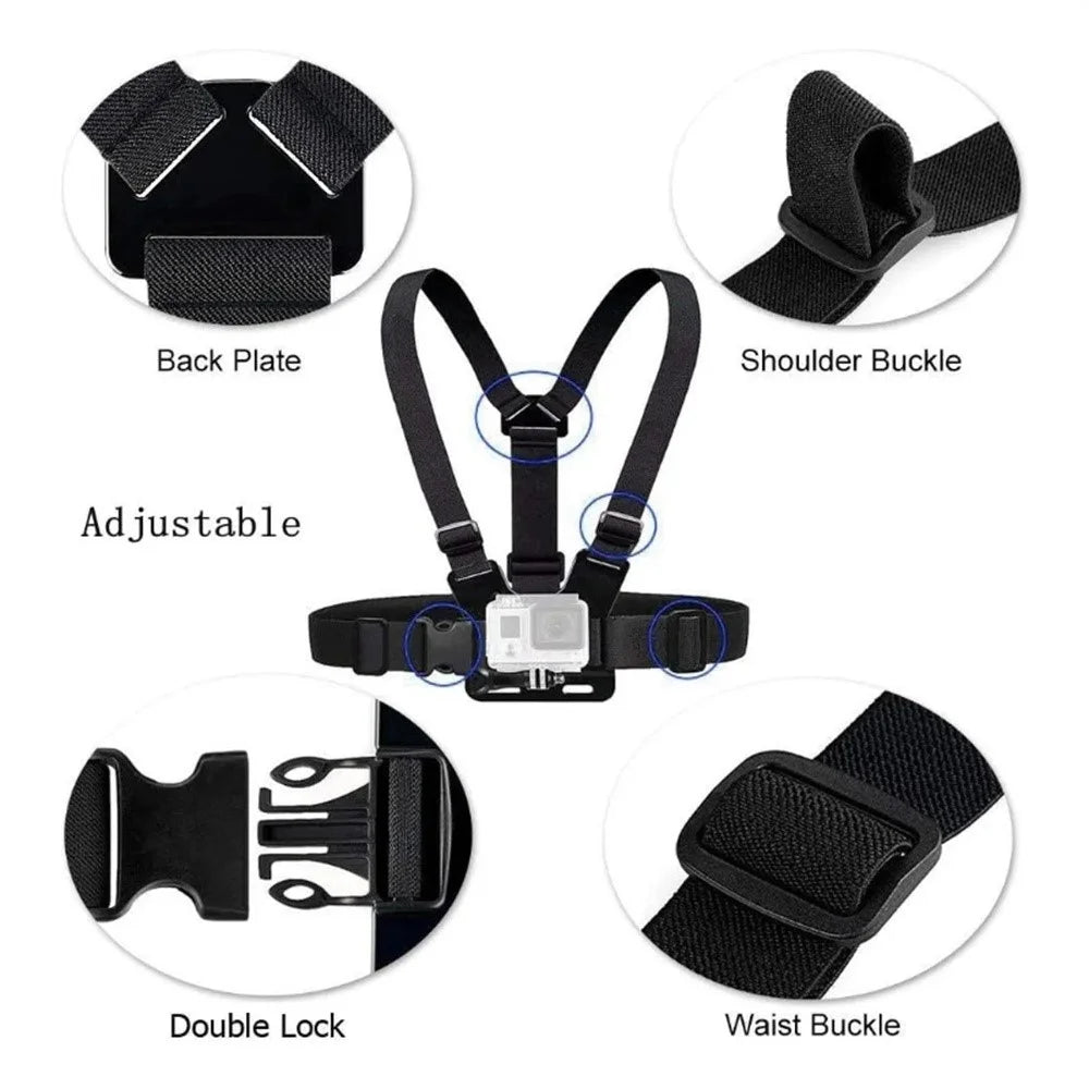 5 in 1 Outdoor Sports Action Camera Chest Head Strap with J-Mount and Long Screw for GoPro DJI Insta360 Mount Kit - 3