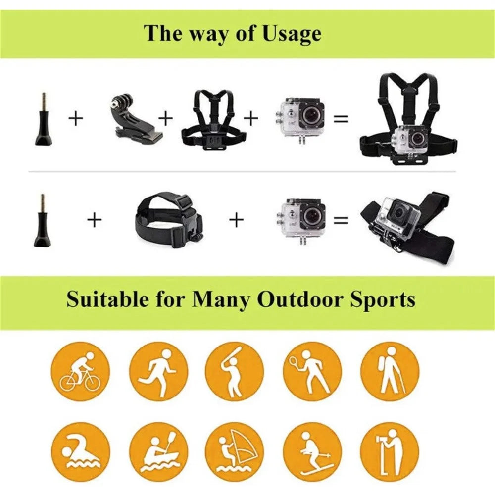 5 in 1 Outdoor Sports Action Camera Chest Head Strap with J-Mount and Long Screw for GoPro DJI Insta360 Mount Kit - 4