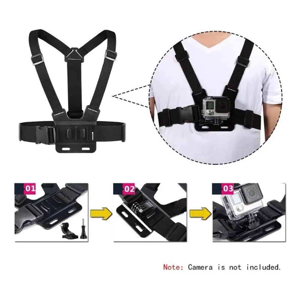 5 in 1 Outdoor Sports Action Camera Chest Head Strap with J-Mount and Long Screw for GoPro DJI Insta360 Mount Kit - 5