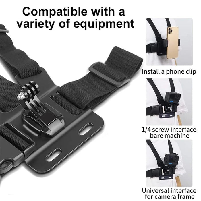 5 in 1 Action Camera Chest Strap Mount Phone Clamp Harness for First Person POV Shooting - 3