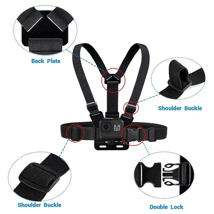 5 in 1 Action Camera Chest Strap Mount Phone Clamp Harness for First Person POV Shooting - 4