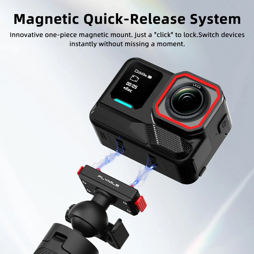 FLYMILE Magnetic Quick-Release Tripod for Insta360 Ace Pro 1  /  2  /  ACE  /  X5 2-in-1 Selfie Stick Telescopic Pole Tripod with Ball Head - 5