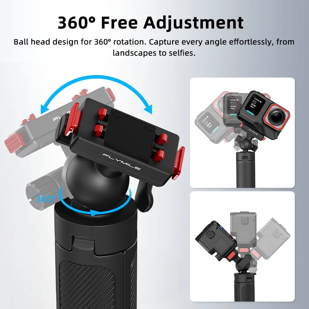 FLYMILE Magnetic Quick-Release Tripod for Insta360 Ace Pro 1  /  2  /  ACE  /  X5 2-in-1 Selfie Stick Telescopic Pole Tripod with Ball Head - 6