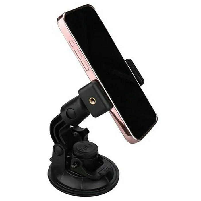 Car Phone Holder 2-in-1 Strong Suction Cup Stand Multi-angle Adjustable Mount with Phone Clamp for Dashboard Windshield - Black - 2