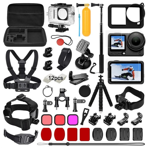 54-in-1 Action Camera Accessories Kit for DJI Osmo Action 6 Waterproof Housing Filters Tempered Glass Films Set for Cycling Diving Sports - Black - 1