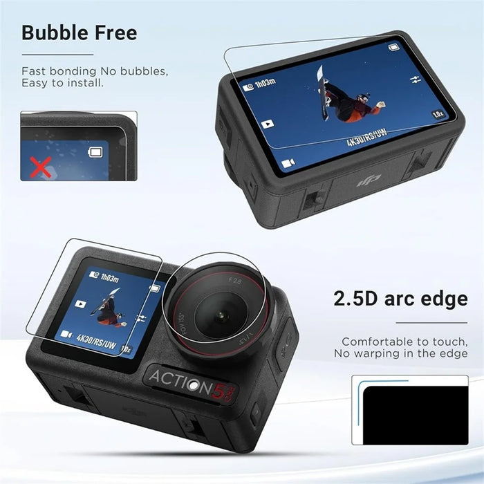 Camera Case Accessory Kit for DJI Osmo Action 5 Pro  /  4  /  3 Waterproof Case Tempered Glass Screen Protector Silicone Cover - Black - 6