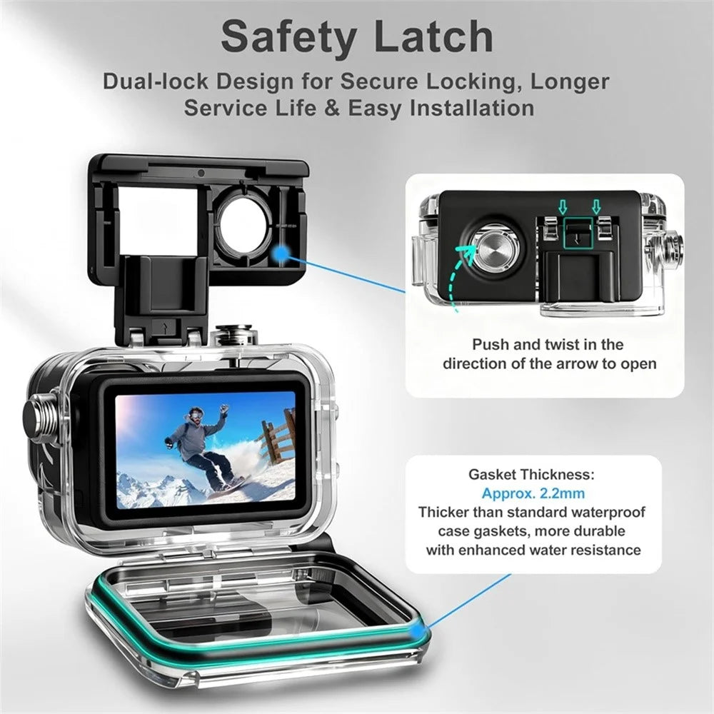 For DJI Osmo Action 6 Waterproof Case + Tempered Glass Film + Silicone Cover Accessory Kit Camera Shockproof 30m Underwater Protection Kit - Black - 4