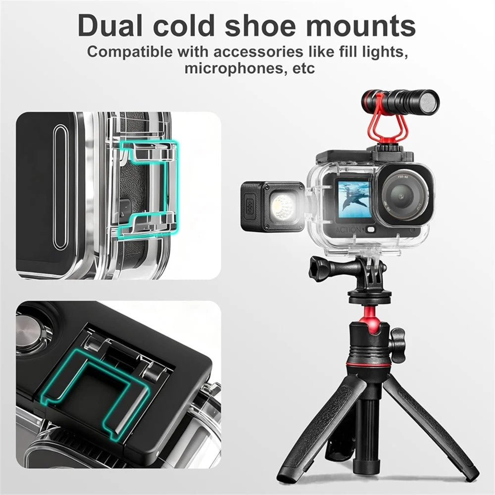 For DJI Osmo Action 6 Waterproof Case + Tempered Glass Film + Silicone Cover Accessory Kit Camera Shockproof 30m Underwater Protection Kit - Black - 5