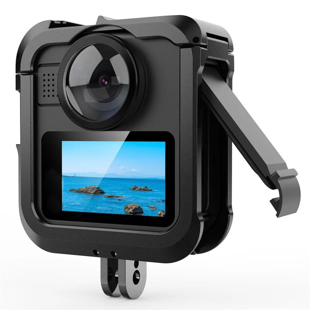 Aluminum Alloy Protective Frame Case for GoPro MAX2 Shockproof Lens Cap Anti-Impact Cage Frame with Side Cover Battery Door - 2