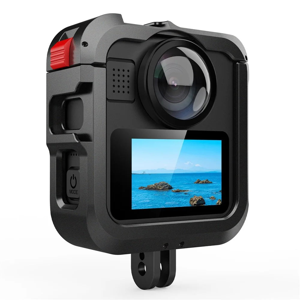 Aluminum Alloy Protective Frame Case for GoPro MAX2 Shockproof Lens Cap Anti-Impact Cage Frame with Side Cover Battery Door - 3