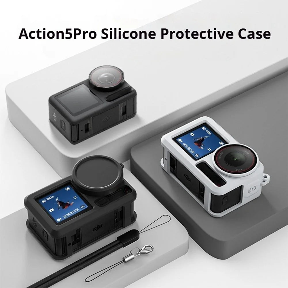 Silicone Case for DJI Osmo Action 3  /  4  /  5 Pro Shockproof Anti-scratch Lens Cap Body Protective Cover - Black - 3