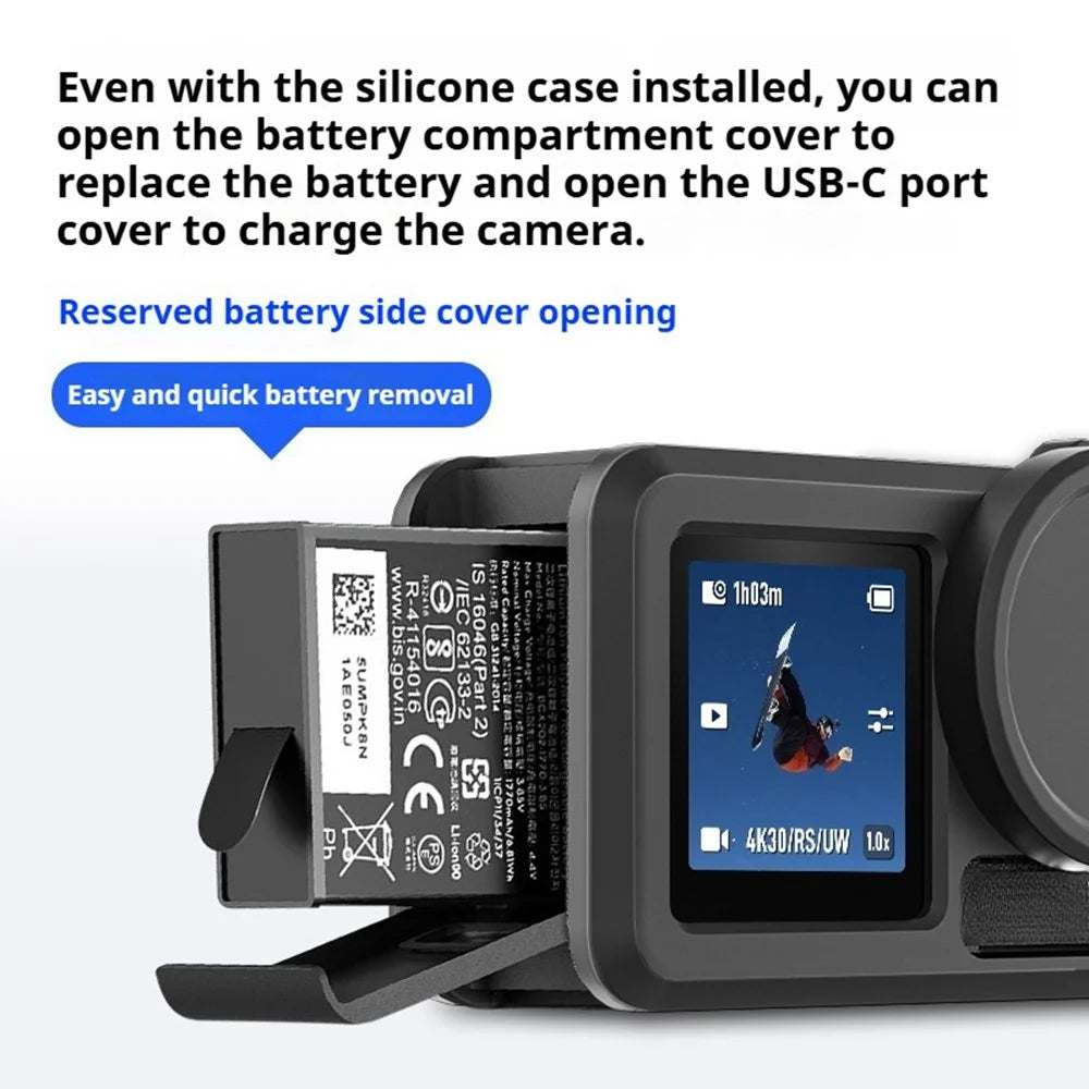 Silicone Case for DJI Osmo Action 3  /  4  /  5 Pro Shockproof Anti-scratch Lens Cap Body Protective Cover - Black - 4