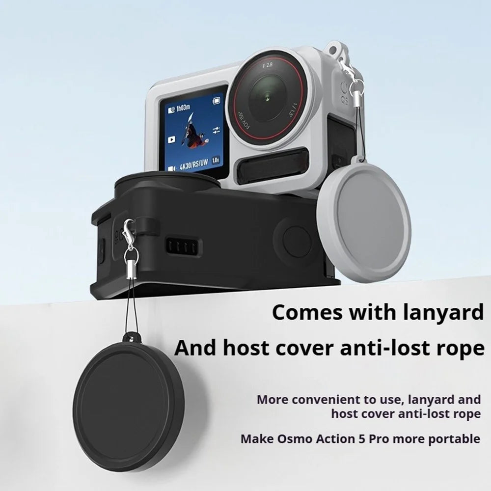 Silicone Case for DJI Osmo Action 3  /  4  /  5 Pro Shockproof Anti-scratch Lens Cap Body Protective Cover - Black - 5