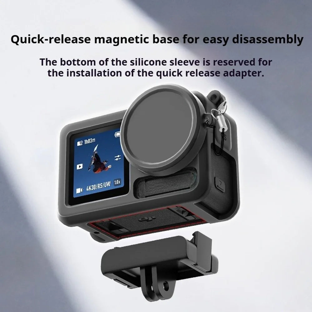Silicone Case for DJI Osmo Action 3  /  4  /  5 Pro Shockproof Anti-scratch Lens Cap Body Protective Cover - Black - 6