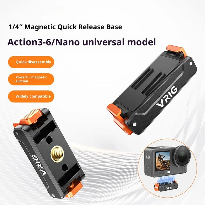 VRIG AC91 Magnetic Quick Release Mount for DJI Osmo Action 6 / 5 Pro / 4 / 3 / Nano / 360 Camera 1 / 4 Screw Base - A0295——AC / 91 - 2
