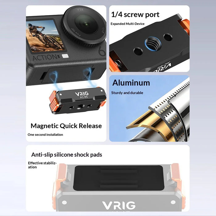 VRIG AC-85 For DJI Osmo Action 6 / Nano Quick Release Magnetic Mount Adapter with 1 / 4 Inch Screw Hole - Black - 3