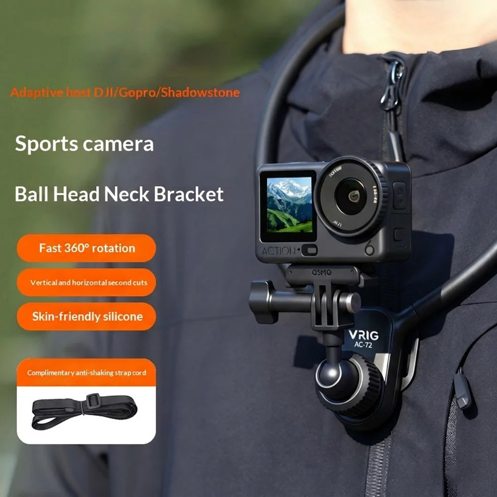 VRIG AC72 360 Degree Rotating Ball Head Neck Mount Holder for Action Camera Anti-shake Chest Strap - A0271-AC/72 - 2