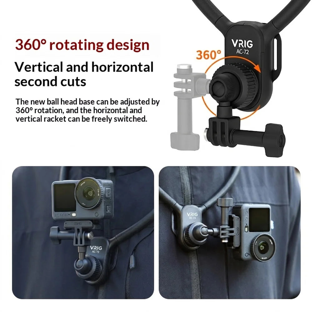 VRIG AC72 360 Degree Rotating Ball Head Neck Mount Holder for Action Camera Anti-shake Chest Strap - A0271-AC/72 - 4