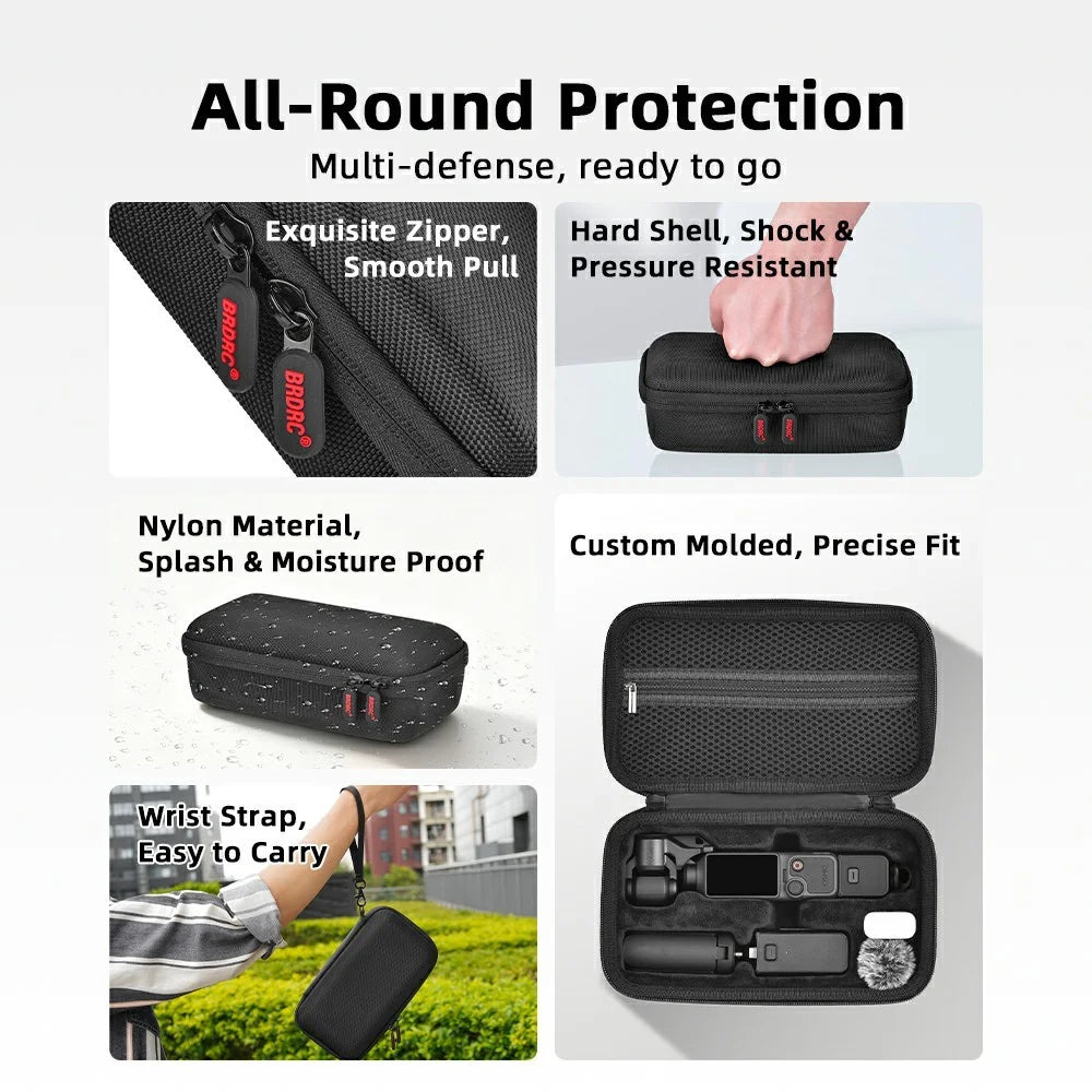 BRDRC Carrying Case for DJI Osmo Pocket 4 Hard Shell Storage Bag Nylon Waterproof Protective Travel Pouch - Black - 3