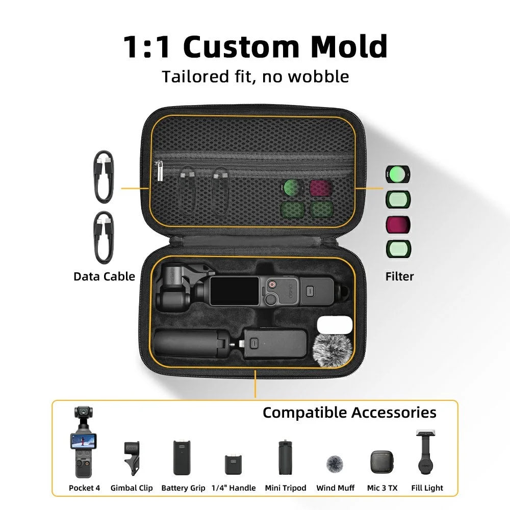 BRDRC Carrying Case for DJI Osmo Pocket 4 Hard Shell Storage Bag Nylon Waterproof Protective Travel Pouch - Black - 4