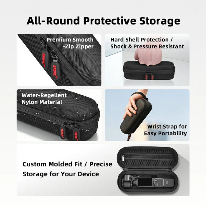 BRDRC Carrying Case for DJI Osmo Pocket 4 Nylon Hard Shell Protective Storage Bag with Wrist Strap & Carabiner - Black - 3