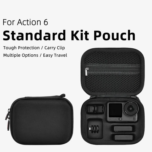 BRDRC Standard Kit Carrying Pouch for DJI Osmo Action 6  /  5 Pro  /  4 Hard Shell Case Shockproof Storage Bag with Wrist Strap & Carabiner - Black - 2
