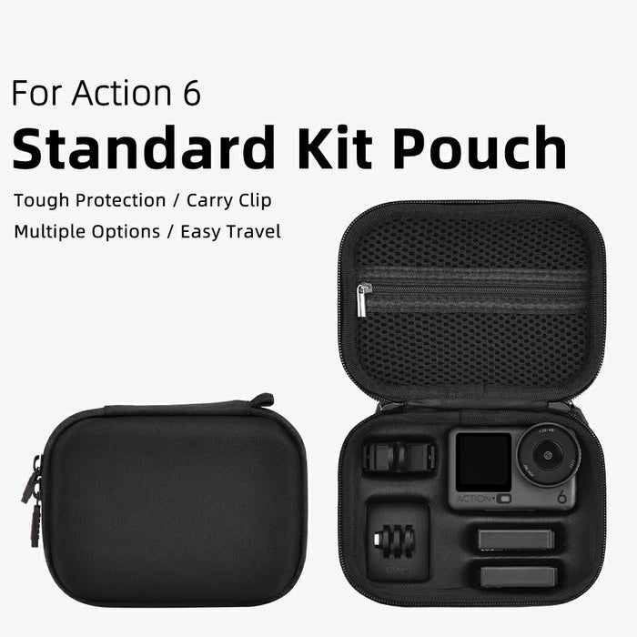 BRDRC Standard Kit Carrying Pouch for DJI Osmo Action 6  /  5 Pro  /  4 Hard Shell Case Shockproof Storage Bag with Wrist Strap & Carabiner - Black - 2