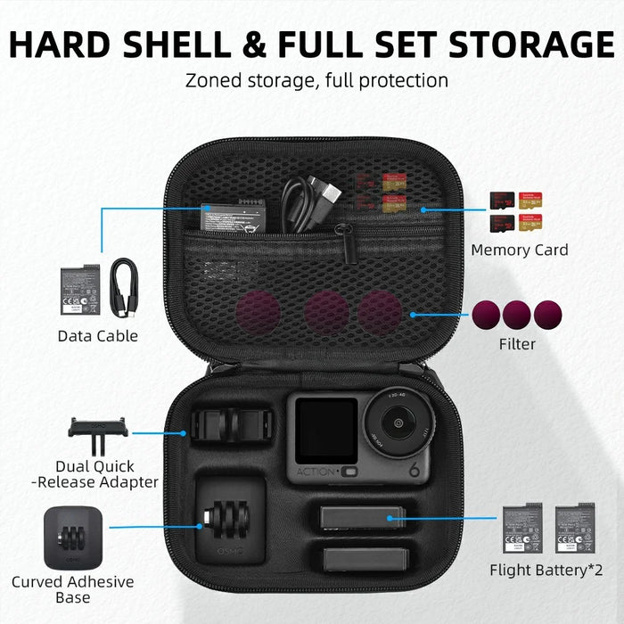 BRDRC Standard Kit Carrying Pouch for DJI Osmo Action 6  /  5 Pro  /  4 Hard Shell Case Shockproof Storage Bag with Wrist Strap & Carabiner - Black - 3