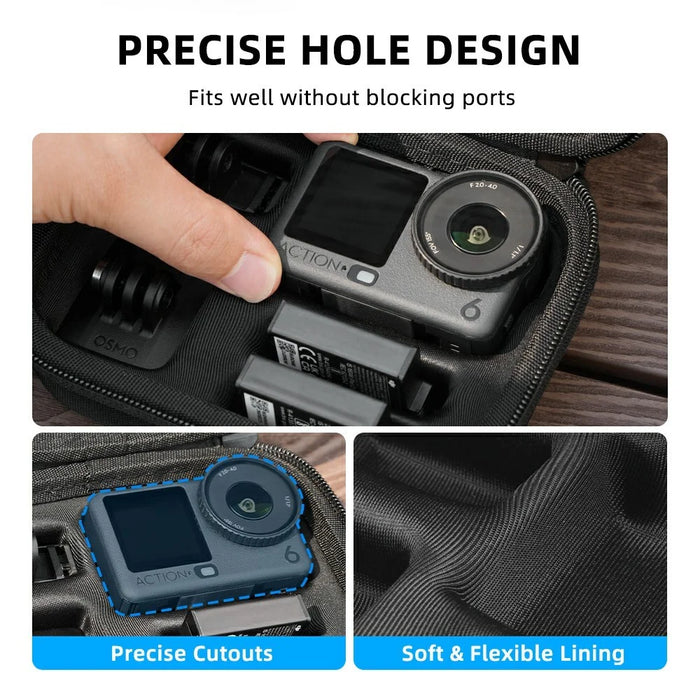 BRDRC Standard Kit Carrying Pouch for DJI Osmo Action 6  /  5 Pro  /  4 Hard Shell Case Shockproof Storage Bag with Wrist Strap & Carabiner - Black - 5