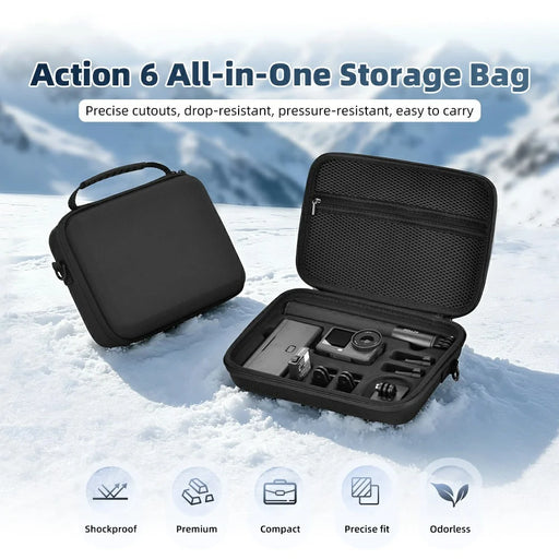 BRDRC All-in-One Carrying Case for DJI Osmo Action 6 Precision Molding Shockproof Storage Bag with Shoulder Strap - Black - 2